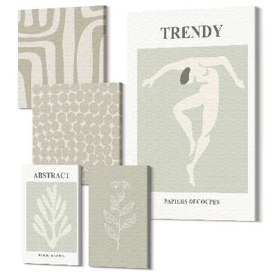 Sada 5 obrazů Stylová grafika v odstínech zelené s abstraktními motivy