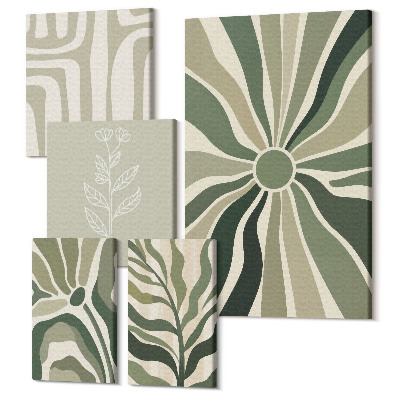 Sada 5 obrazů Abstraktní rostlinné vzory v odstínech zelené