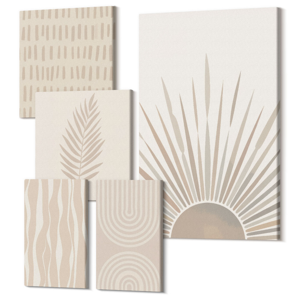 Sada obrazů pentaptych Stylové dekorace v odstínech přírody a geometrických vzorech