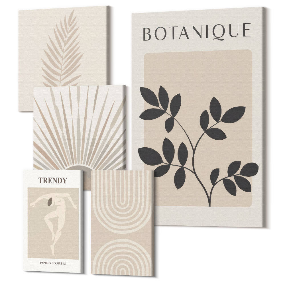 Sada 5 obrazů Stylové dekorace s rostlinnými a geometrickými motivy