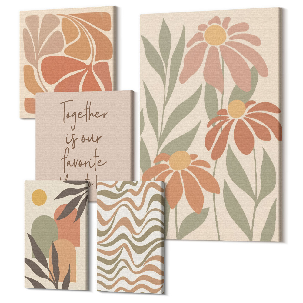 Sada obrazů pentaptych Stylové dekorace v odstínech přírody a květin