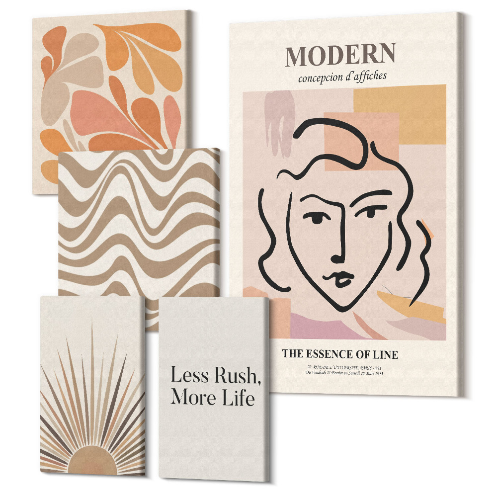 Sada obrazů pentaptych Moderní styl s abstraktními motivy a liniemi