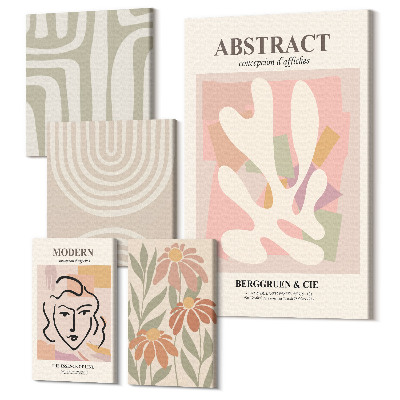 Sada 5 obrazů Stylové abstraktní kompozice s rostlinnými motivy