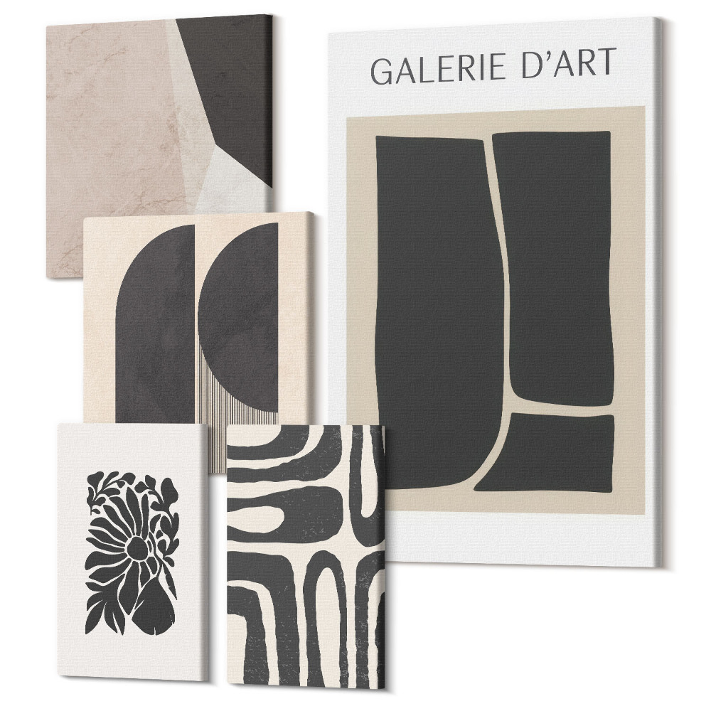 Sada obrazů pentaptych Stylová grafika v odstínech minimalistických forem a vzorů
