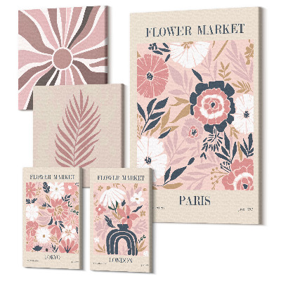 Sada obrazů pentaptych Květinové trhy ze světových měst boho styl