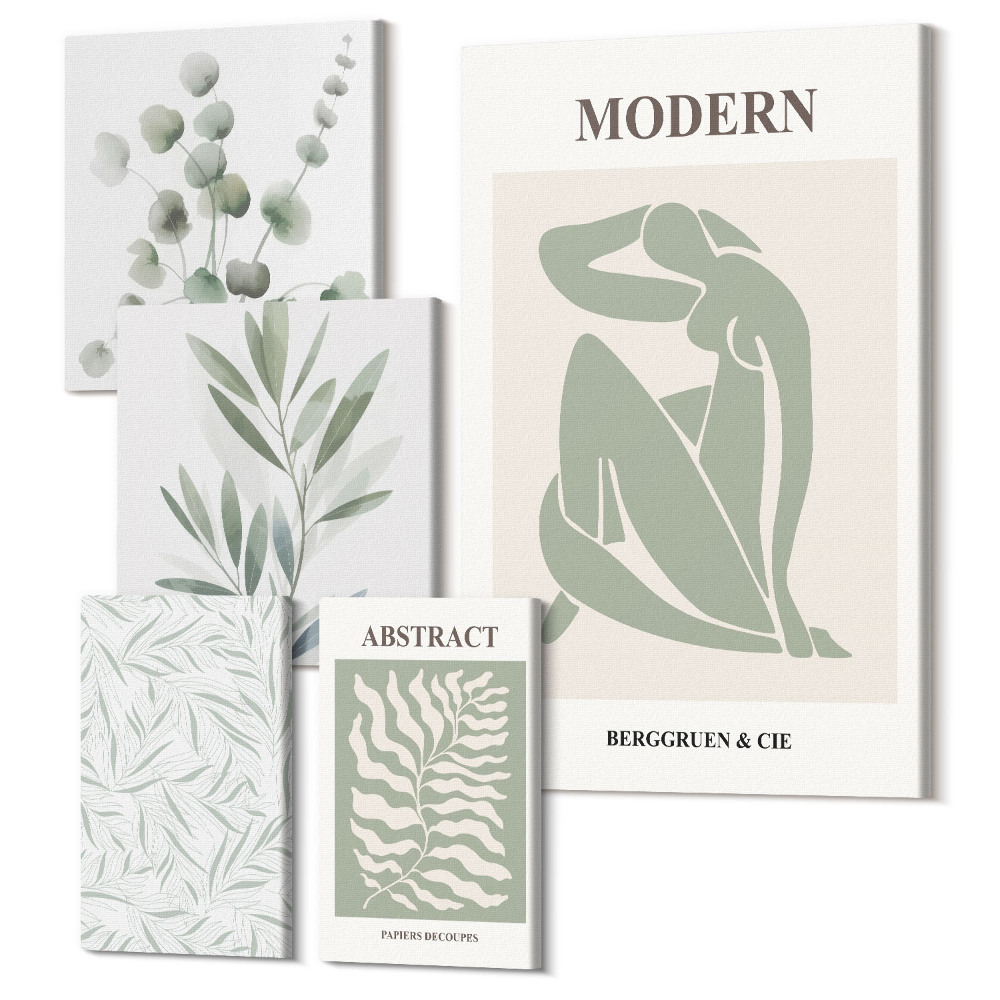 Sada obrazů pentaptych Stylové rostlinné motivy v moderní dekorativní estetice