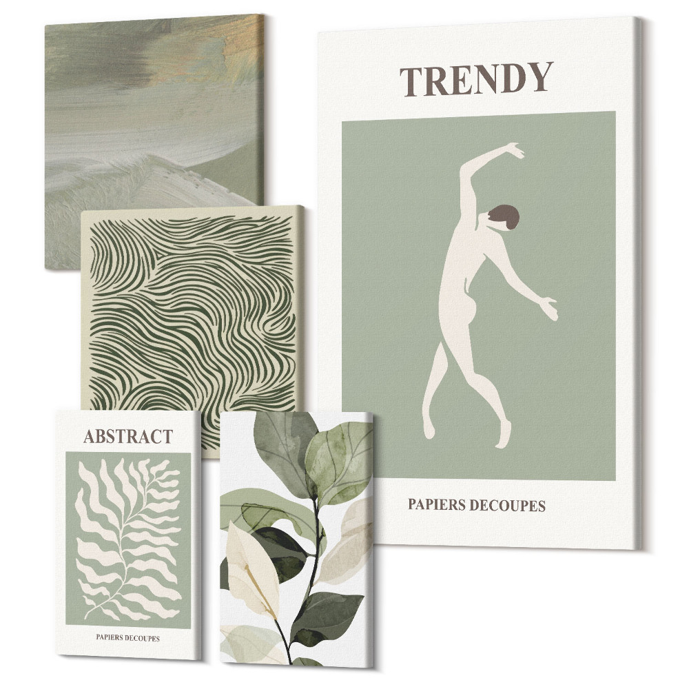 Sada 5 obrazů Stylová grafika s abstraktními rostlinnými motivy