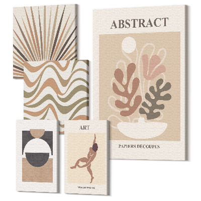 Sada 5 obrazů Stylové abstrakce s rostlinnými motivy a formami