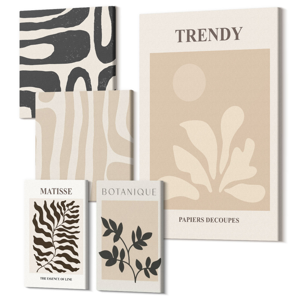 Sada 5 obrazů Stylové rostlinné motivy a geometrické dekorativní formy