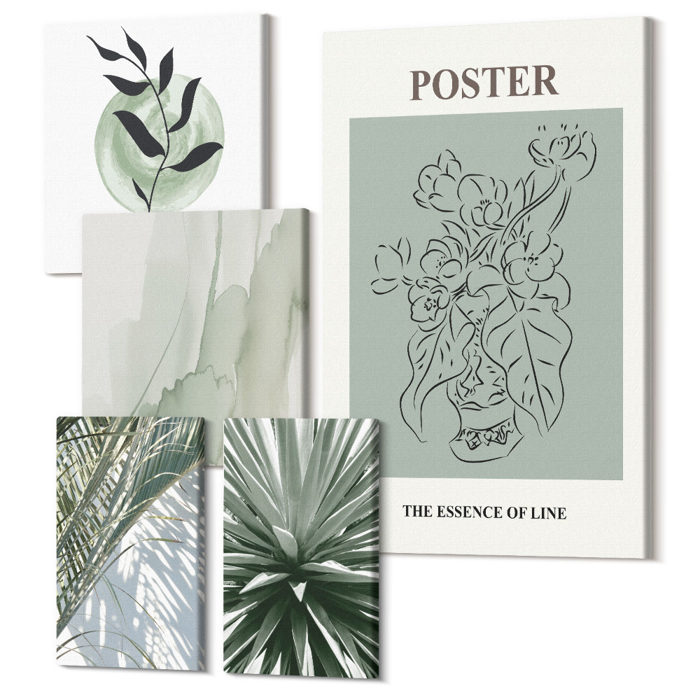 Sada 5 obrazů Inspirace rostlinami v jemných odstínech přírody