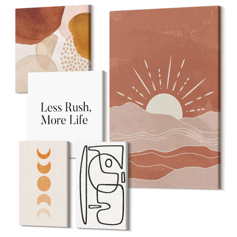 Sada 5 obrazů Stylová grafika s abstraktními tvary a sluncem