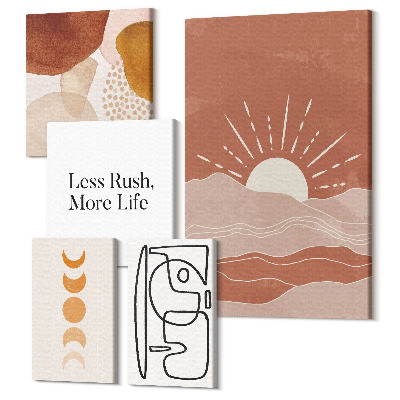 Sada 5 obrazů Stylová grafika s abstraktními tvary a sluncem