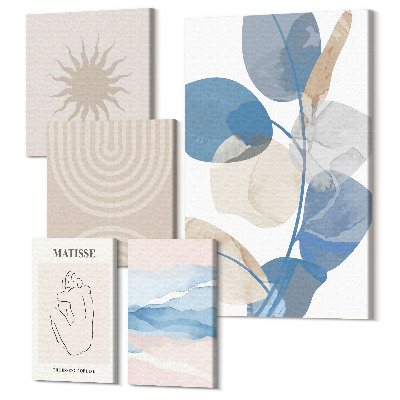 Sada 5 obrazů Stylové abstraktní kompozice s rostlinnými akcenty