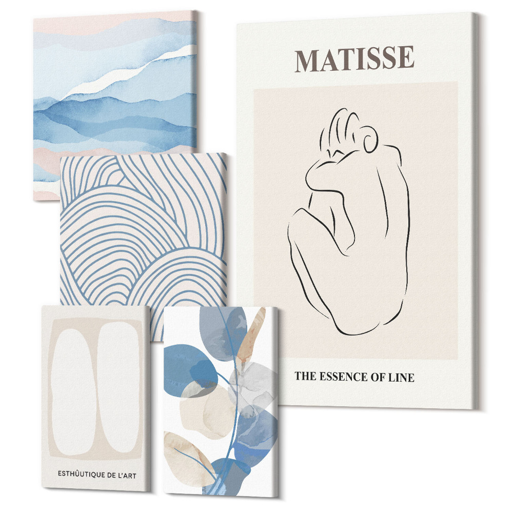 Sada obrazů pentaptych Stylová grafika s abstraktními motivy a přírodou