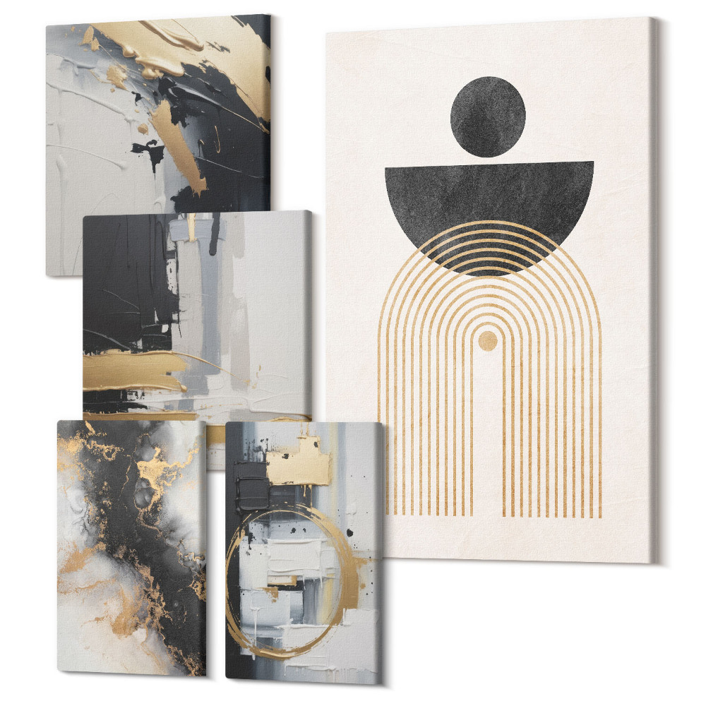 Sada obrazů pentaptych Abstraktní kompozice v moderním stylu s geometrickými tvary