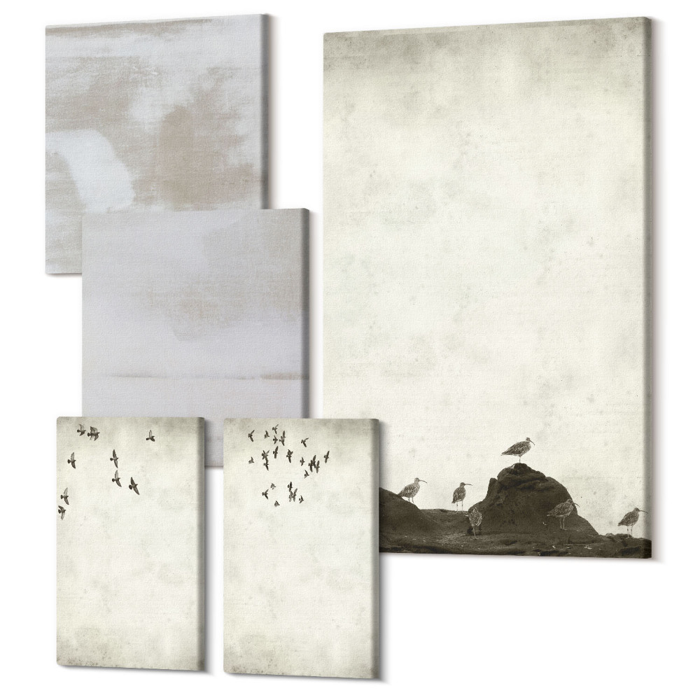 Sada 5 obrazů Létající hejno ptáků průmyslové textury