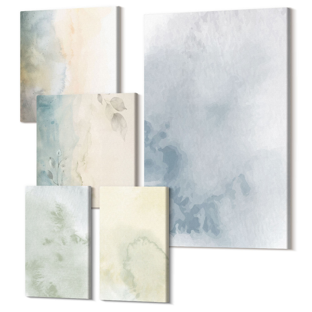 Sada obrazů na zeď pentaptych Pastelové akvarelové barvy na texturu plátna