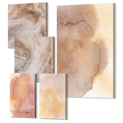 Sada 5 obrazů Teplé akvarely na plátně, barevné textury