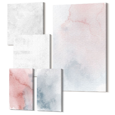 Sada obrazů pentaptych Pastelové akvarely na plátně barevné textury