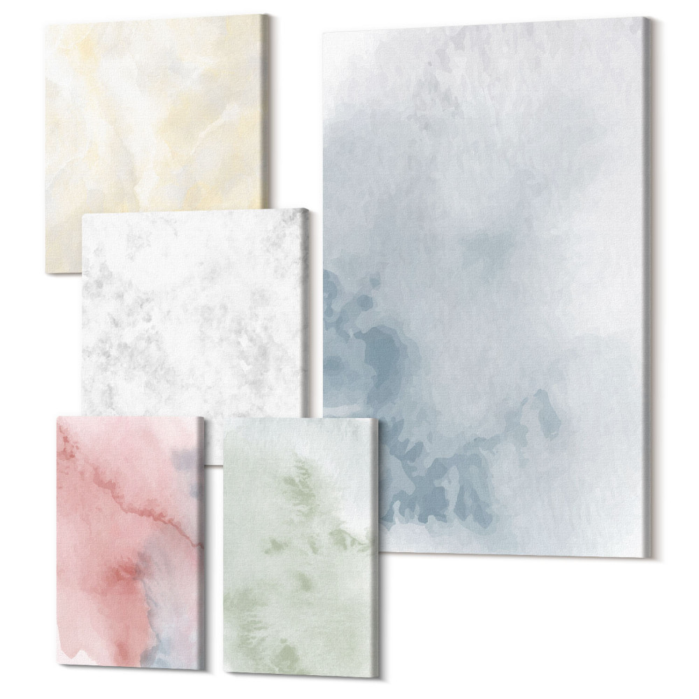 Sada obrazů na zeď pentaptych Pastelové struktury barevné akvarely na plátně