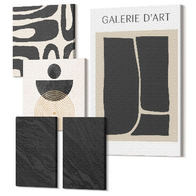 Sada obrazů pentaptych Abstraktní formy a tmavý mramor