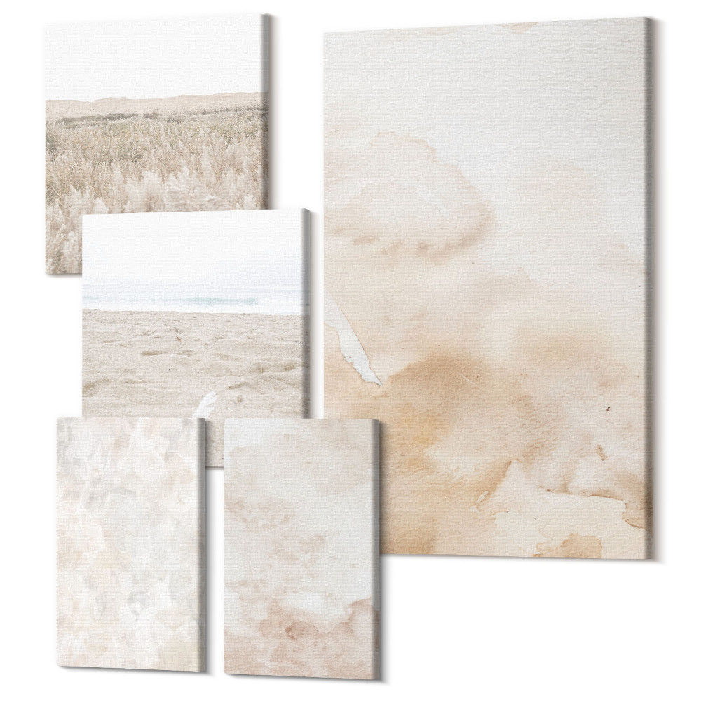 Sada obrazů na zeď pentaptych Módní textury ve světlých pastelových barvách