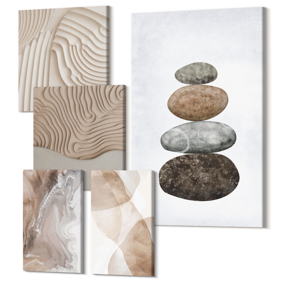 Sada obrazů pentaptych Abstraktní tvary malované struktury v pastelových barvách