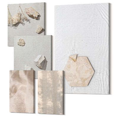 Sada obrazů pentaptych Jemné textury v přírodním boho stylu