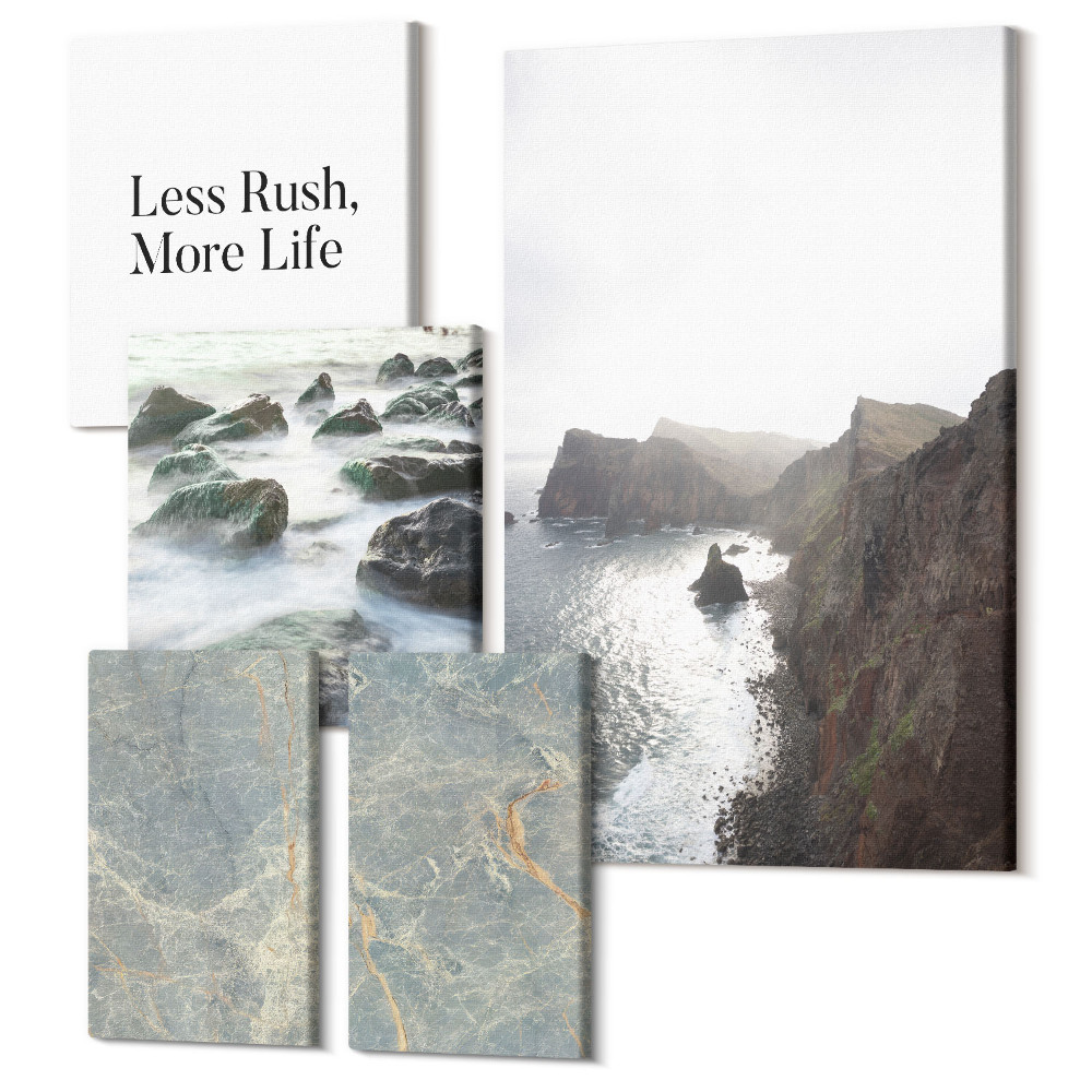 Sada obrazů pentaptych Zelený mramorový nápis a melancholické pohledy