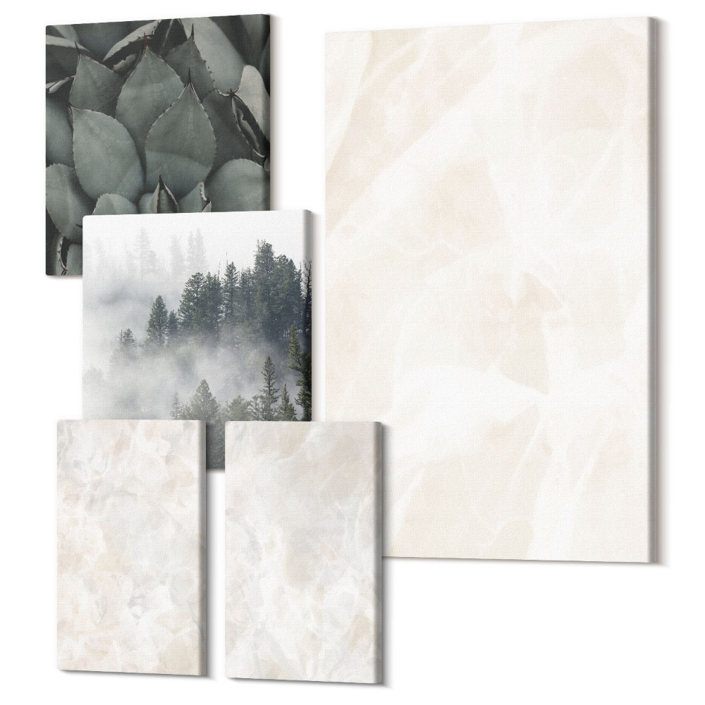 Sada 5 obrazů Kamenné pastelové struktury z bílého mramoru
