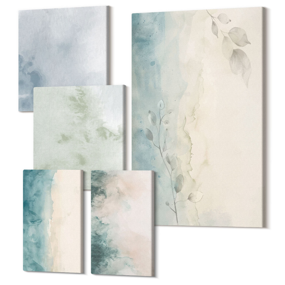 Sada obrazů na zeď pentaptych Akvarelové obrazy na plátně, minimalistický styl