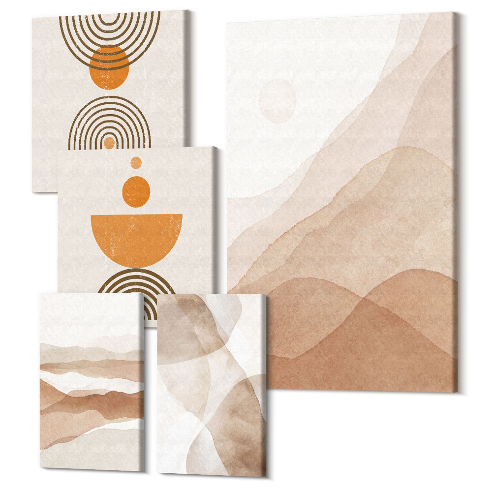 Sada obrazů na zeď pentaptych Struktury v různých odstínech minimalismu