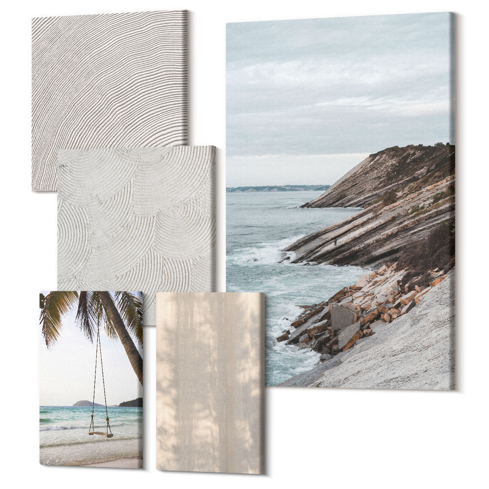 Sada obrazů na zeď pentaptych Letní písek a výhled na moře v letní krajině