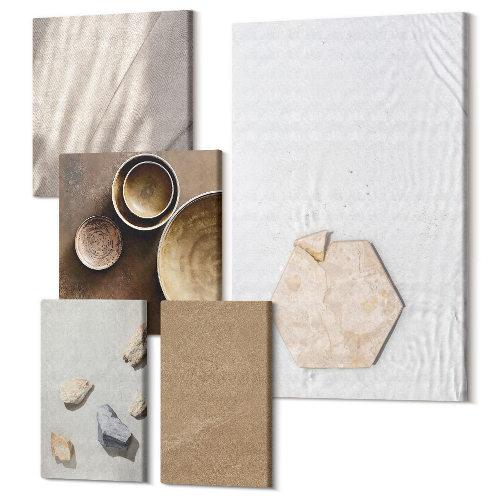 Sada obrazů na zeď pentaptych Minimalistické textury v teplých barvách