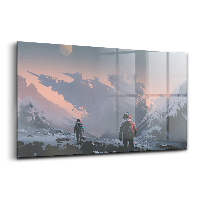 Skleněný obraz na zeď Astronauti mléčná dráha