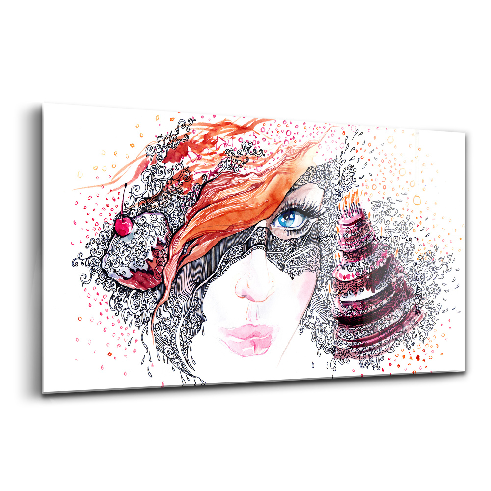 Luxusní skleněný obraz Sladká žena s dortem abstraktní