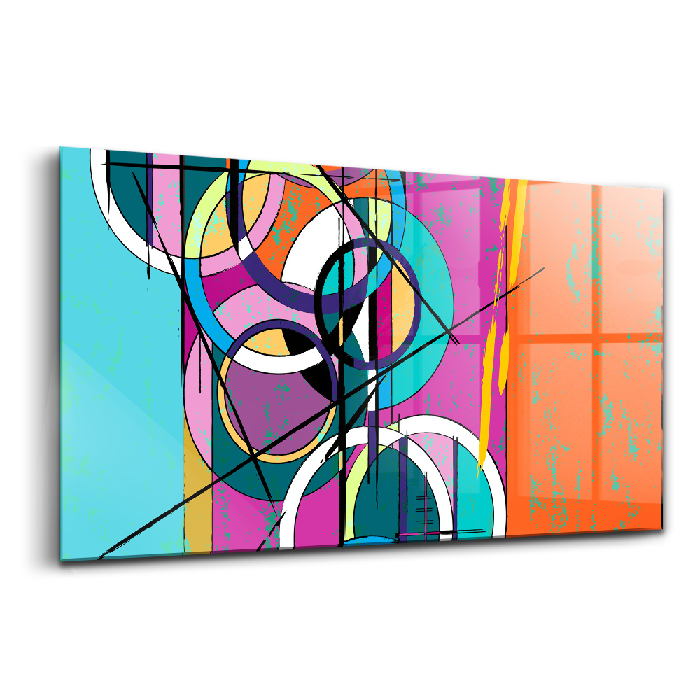 Skleněný obraz na zeď Abstraktní barevné kruhy a čárky