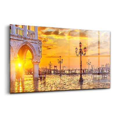 Obraz na skle Zlatá hodina Benátky krásný trh