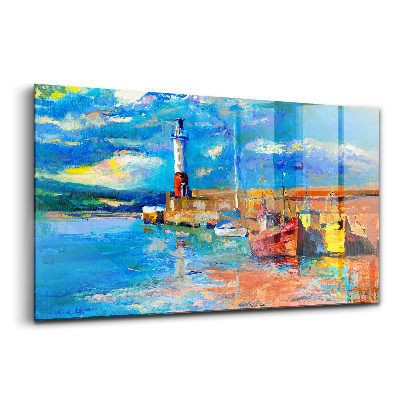 Skleněný obraz na stěnu Maják a lodě