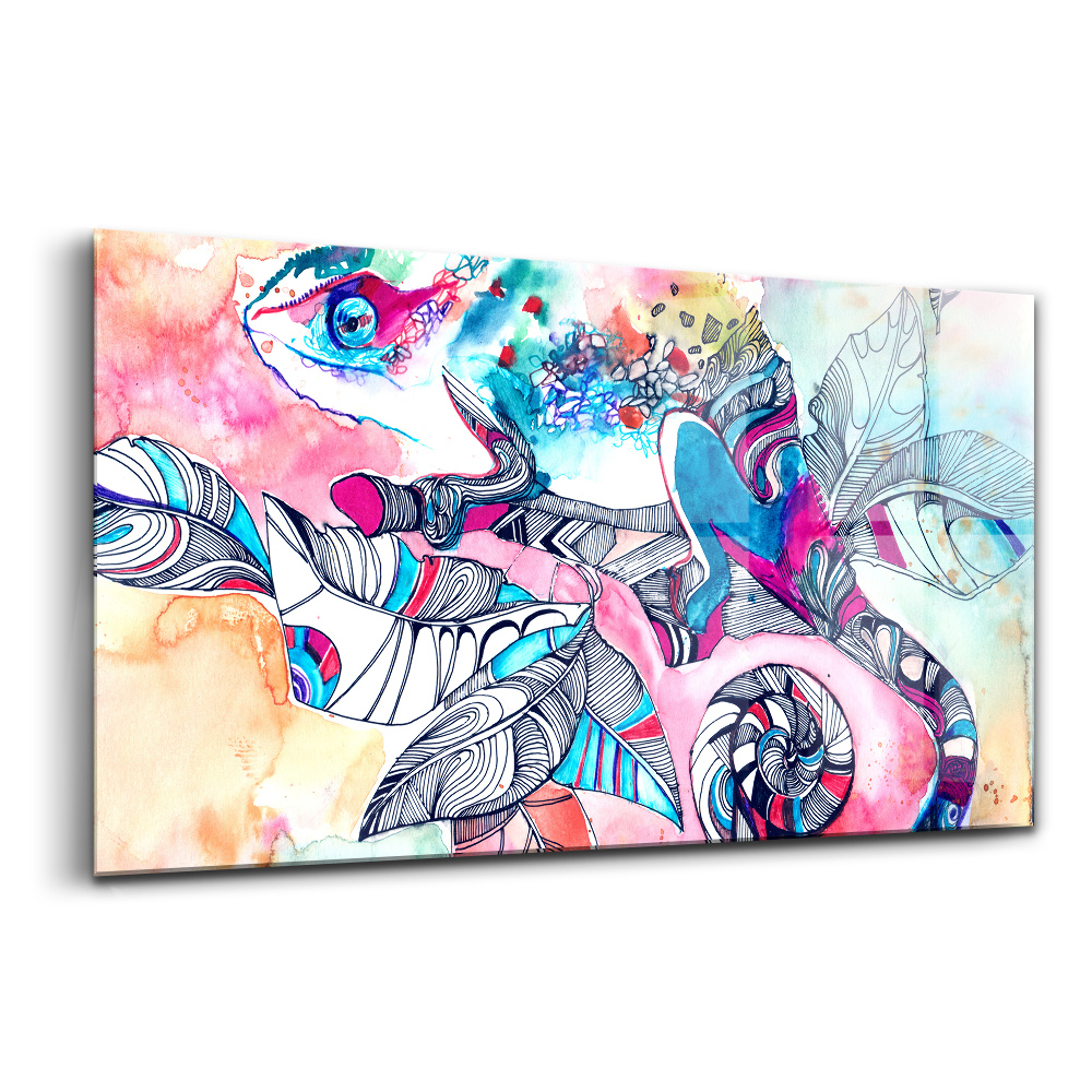 Obraz na skle Chameleon na větvi