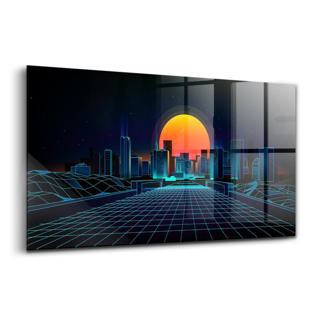 Luxusní skleněný obraz Město v kyberprostoru