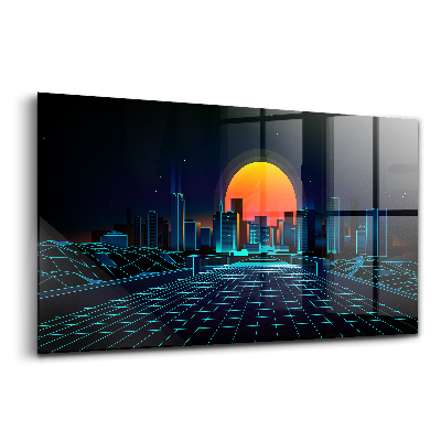 Luxusní skleněný obraz Město v kyberprostoru