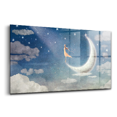 Skleněný obraz Dívka na měsíční obloze