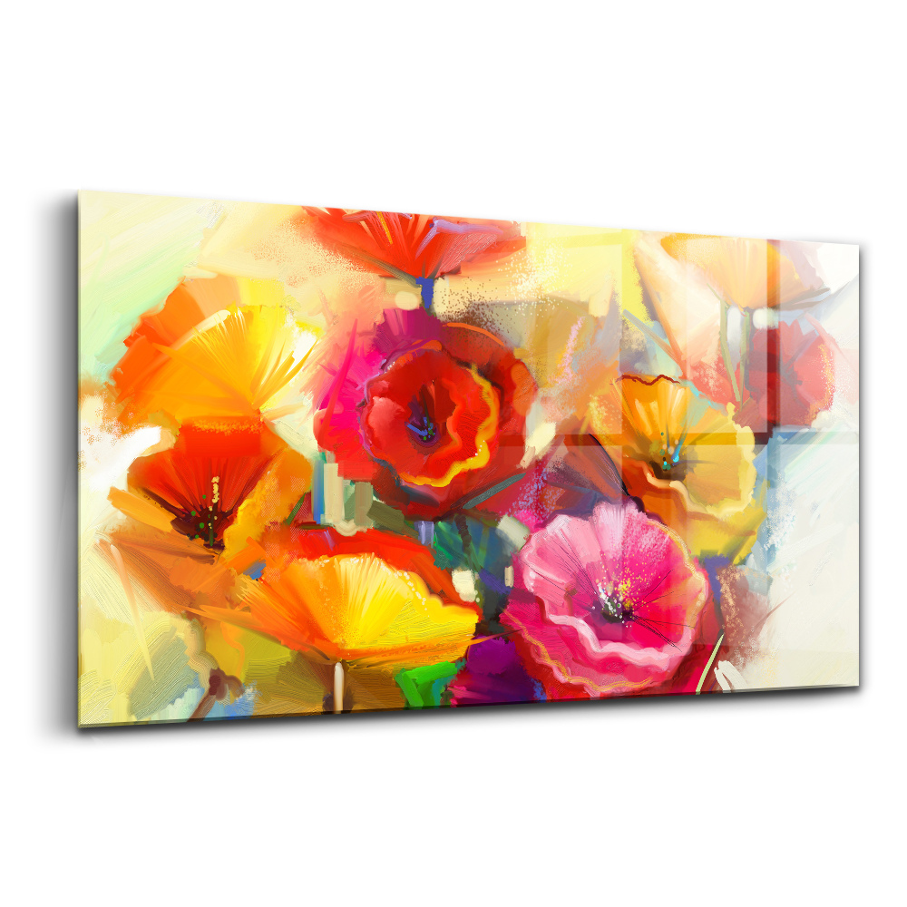 Skleněný obraz na zeď Barevné máky
