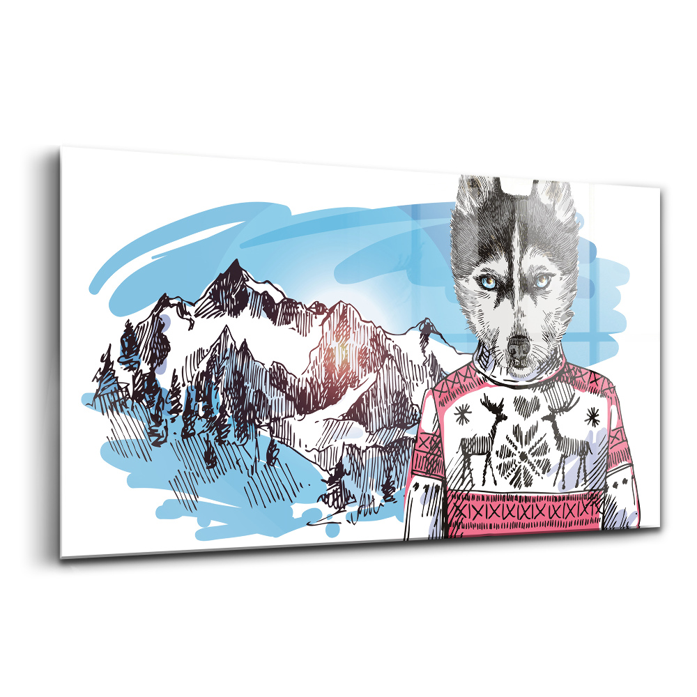 Skleněný obraz na stěnu Husky ve svetru