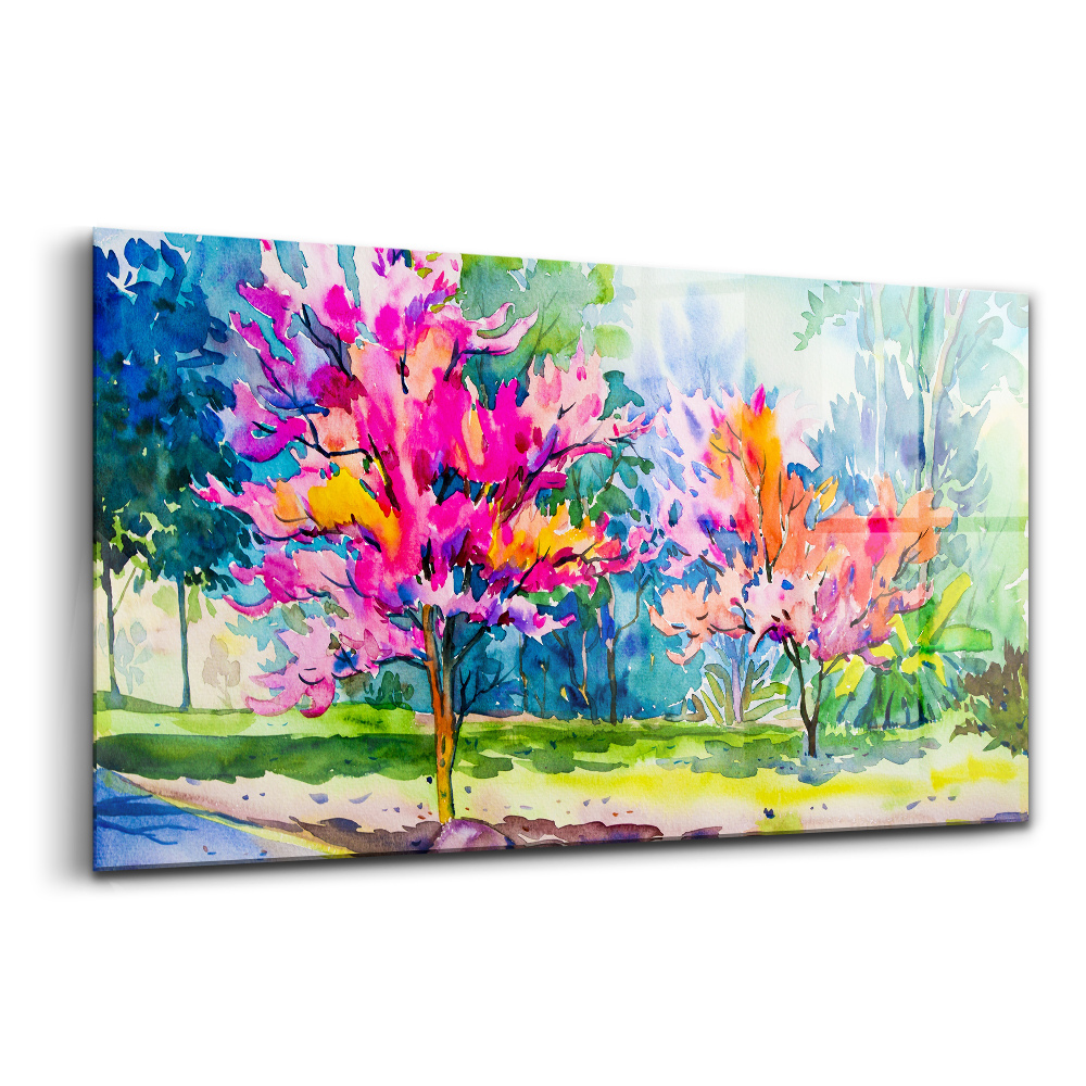 Obraz na skle Abstraktní barevné stromy
