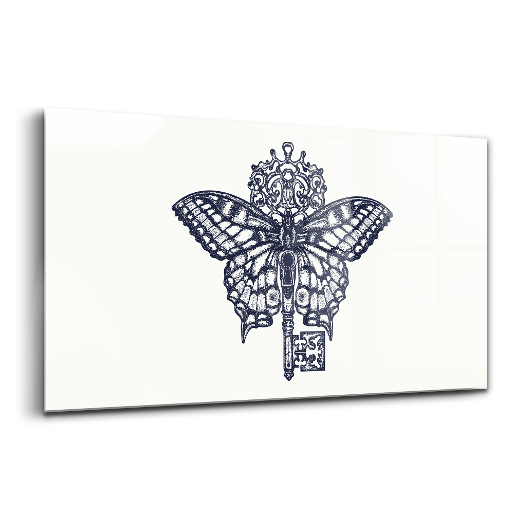 Skleněný obraz na zeď Motýl a klíč ve stylu boho