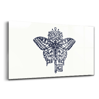 Skleněný obraz na zeď Motýl a klíč ve stylu boho