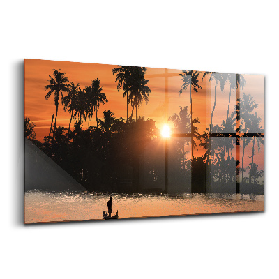 Skleněný obraz Západ slunce palmy dovolená