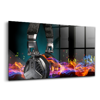 Luxusní skleněný obraz Sluchátka a zvukové vlny